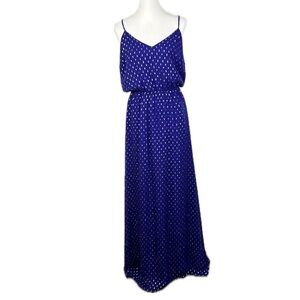 Lilly Pulitzer Deanna Silk Blue Metallic Maxi Dress Sz  L FLAWS Stains Holes